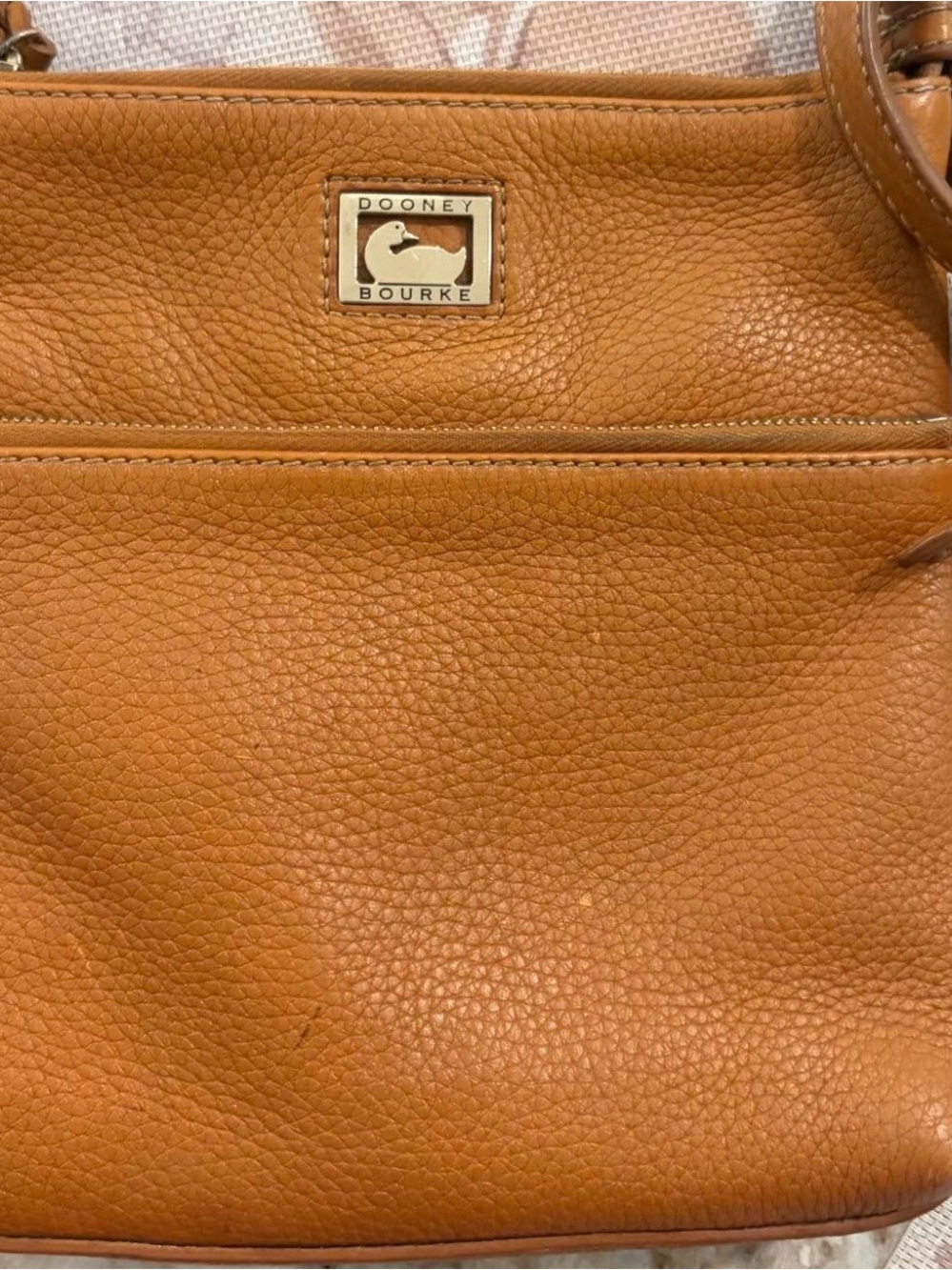 Dooney & Bourke Pebbled Leather Shoulder Bag in Cognac Brown with Gold Accent